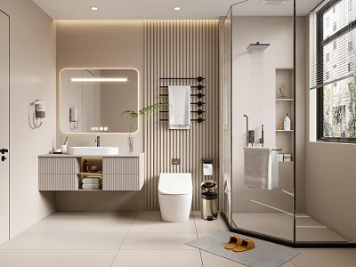 Modern Bathroom With Vanity Toilet And Glass Shower 3d model