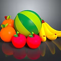 Fresh Assorted Fruits With Green And Yellow Striped Watermelon Red Apples Oranges And Yellow Bananas