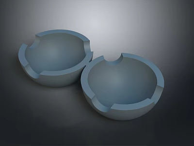 Two Gray Round Ashtrays With Grooves On Smooth Surface Placed On Dark Background 3d model