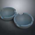 Two Gray Round Ashtrays With Grooves On Smooth Surface Placed On Dark Background 3d model