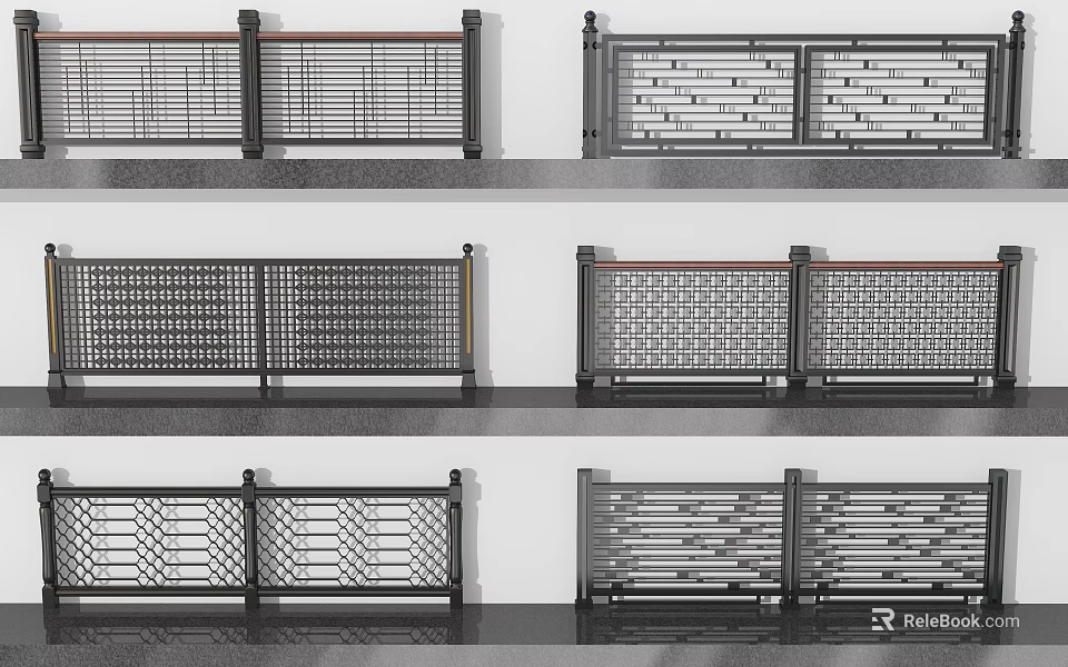 Various Modern Metal Fence Designs With Intricate Grid Patterns And Decorative Details 3d model 