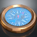 Vintage Brass Compass With Blue Dial Red Needle And Classic Design