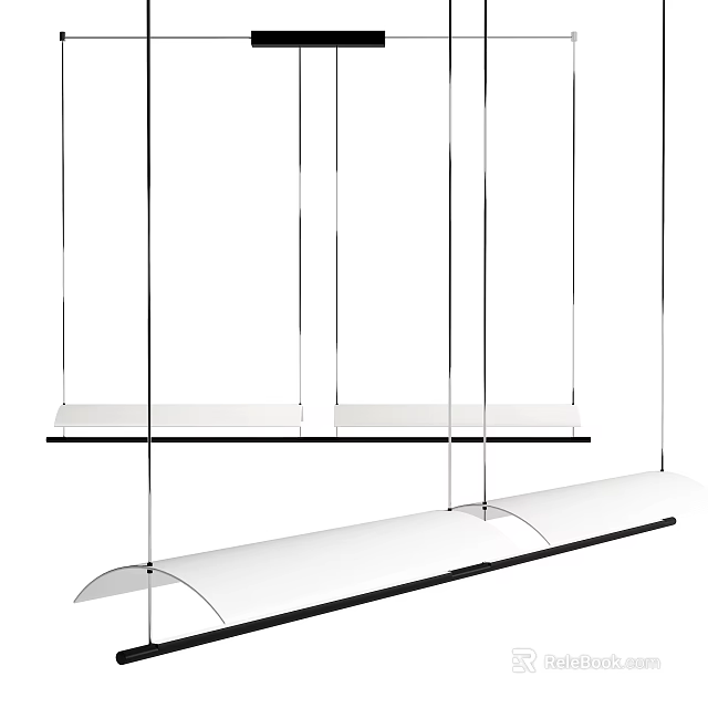 Modern LED Linear Pendant Light With Transparent Glass And Black Metal Frame 3d model 