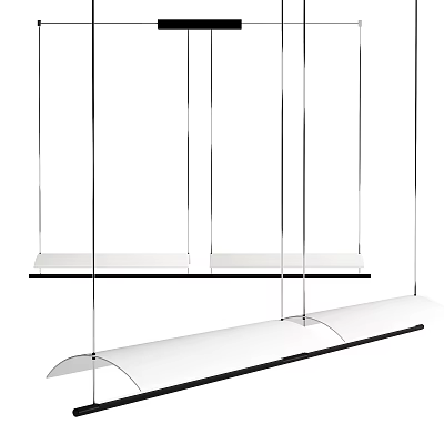 Modern LED Linear Pendant Light With Transparent Glass And Black Metal Frame 3d model
