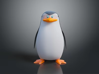 Realistic 3D Flying Animal Penguin with Black White Plumage and Orange Beak Feet 3d model