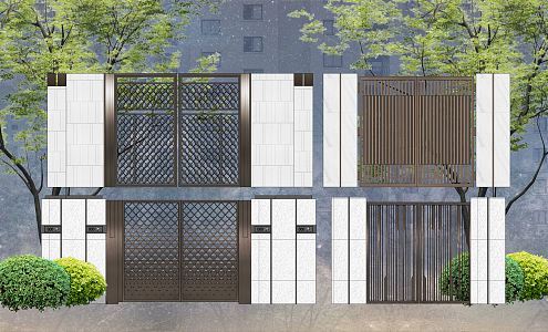 Modern Gate Courtyard Landscape Door Head Unit Entry Door Metal Grille Gate 3d model