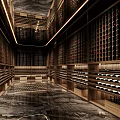 Luxurious Wine Cellar Interior With Wooden Wine Racks And Lighting