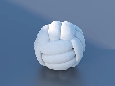 White Braided Decorative Pillow in Round Shape on Blue Background 3d model