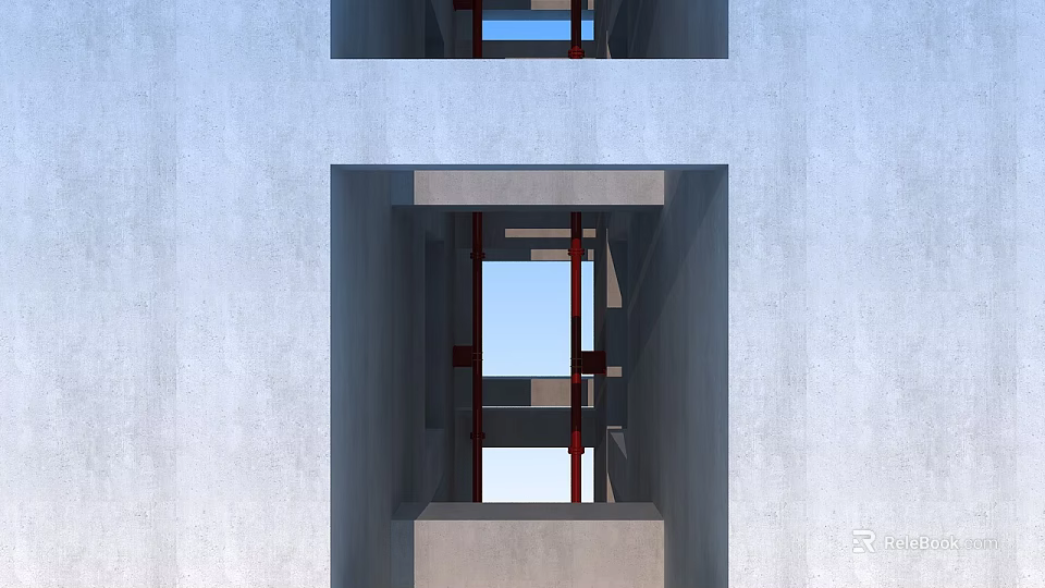 Multi Level Construction Site Featuring Concrete Walls And Metal Window Frames 3d model 