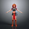 Colorful 3D Character Model With Red Hair Outfit Blue Doll And Brown Boots