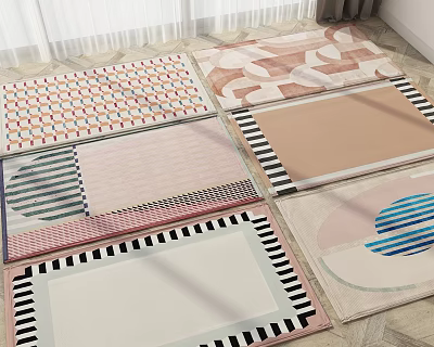 Stylish Square Rugs Featuring Geometric Patterns And Pastel Colors For Home Decor 3d model