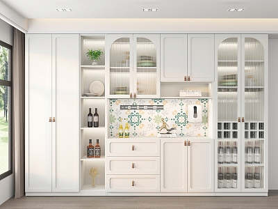 French Cream Style Wine Cabinet Sideboard Combination 3d model