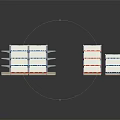 Display Shelves For Retail Store With Multiple Layers Blue Red Stripes Modern Design