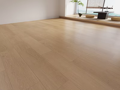 Polished Natural Oak Hardwood Floor In Bright Interior With Sunlight And Window Plants 3d model