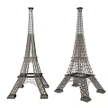 Two Decorative Miniature Eiffel Tower Models With Intricate Metal Structure Design