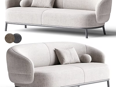 Modern Linen Two Seater Sofa With Metal Legs And Decorative Pillows Two Color Options 3d model