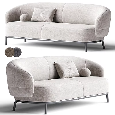 Modern Linen Two Seater Sofa With Metal Legs And Decorative Pillows Two Color Options 3d model