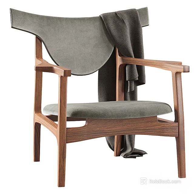 Elegant Accent Chair With Wooden Frame Gray Upholstered Cushion And Armrests 3d model 