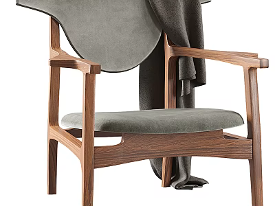 Elegant Accent Chair With Wooden Frame Gray Upholstered Cushion And Armrests 3d model