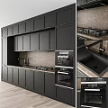 Modern Kitchen With Black Cabinets Built In Oven And Marble Countertop