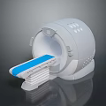 3D Rendered MRI Scanner with White Body and Blue Examination Table for Medical Imaging