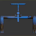 Blue Industrial Metal Mechanical Structure With Curved Pipes And Support Brackets