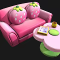 Pink Flower Shaped Table And Chair Set With Strawberry Cushions Yellow Cup And Book