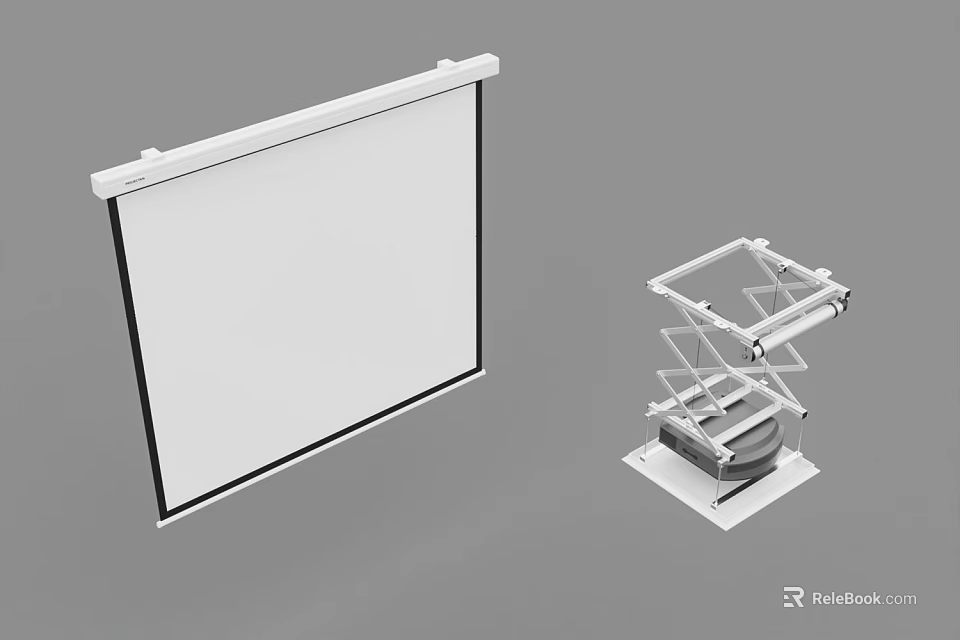 Projection Monitoring System With White Retractable Screen And Device Stand Structure 3d model 