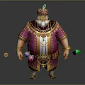 Luxurious Royal Character With Ornate Purple Robe Jeweled Accessories And Floating Gemstones