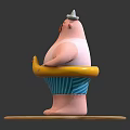 Plump Man With White Hat And Sunglasses Holding Yellow Rubber Duck Float On Wooden Base