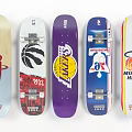 Assorted Skateboards With NBA Team Logos Featuring Different Basketball Team Designs