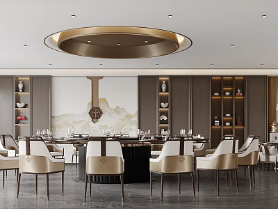 Luxurious Private Dining Room With Round Table And Elegant Decor 3d model
