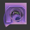 Purple Multi Layered Art Installation With Circular Rings And Rainbow Elements