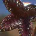 Brownish Yellow Segmented Creature 3D Model With Open Mouth And Sharp Teeth