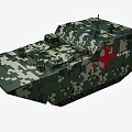 Military Medical Tank With Camouflage Pattern Red Cross Symbol And Tracked Wheels