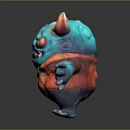 Cartoon Character Monster Creature With Blue Body Red Horns Eyes And Outfit Carrying Small Bag