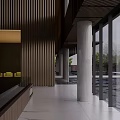 Modern Sales Office Interior Design With Wooden Wall Sofa Marble Floor And Large Windows