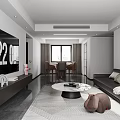 Modern Living And Dining Room Interior Design With Sofa Coffee Table Dining Chairs And Artwork