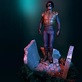 Sci Fi Character In Armor Vest Standing On Broken Stone Platform With Goggles