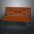 Brown Wooden Bench With Metal Decorative Armrests Slatted Seat And Backrest