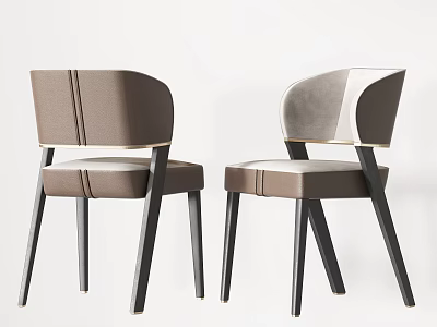 Stylish Modern Leisure Chairs With Brown Beige Curved Back And Black Wooden Legs 3d model