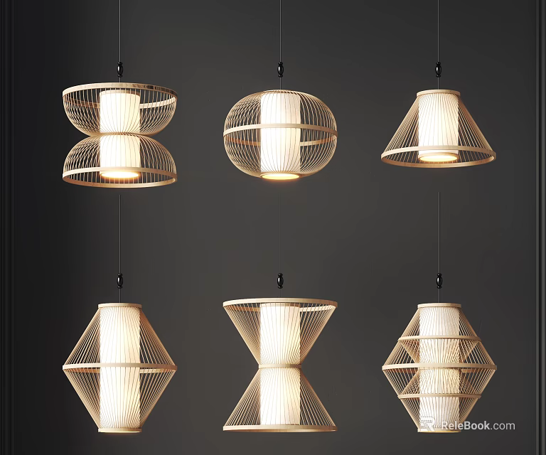 Woven Pendant Lights With Various Shapes For Modern Interior Decor 3d model 