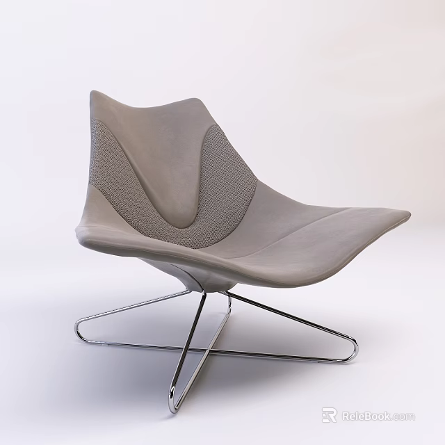 Modern Light Gray Leisure Chair With Textured Seat And Sleek Metal Frame 3d model 