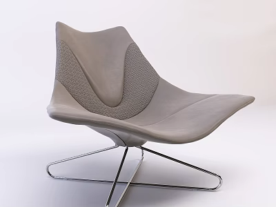 Modern Light Gray Leisure Chair With Textured Seat And Sleek Metal Frame 3d model