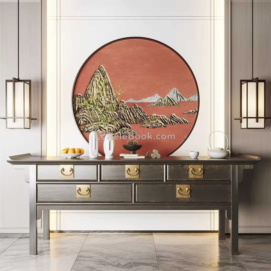 New Chinese Style End View Table Entrance Cabinet End View Table 3d model
