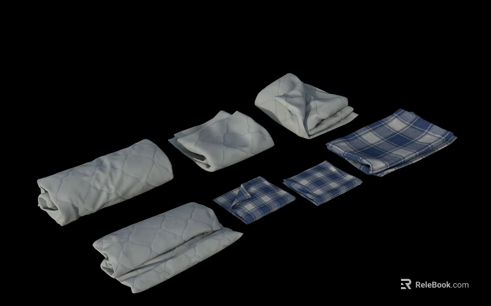 Folded Gray And Blue Checkered Fabric Pieces With Soft Texture Arranged Neatly 3d model