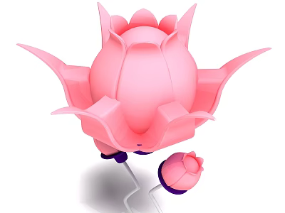 Pink Lotus Flower Sculpture with Small Bud White Stem and Purple Base 3d model