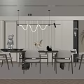 Dining Room Dining Table and Chair Combination Background Wall Decorative Cabinet Chandelier 3d model