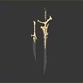 Two Decorative Swords Long And Short With Blue Blades And Golden Hilts