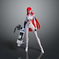 Sci Fi Game Character With Red Hair White Outfit And Futuristic Weapon